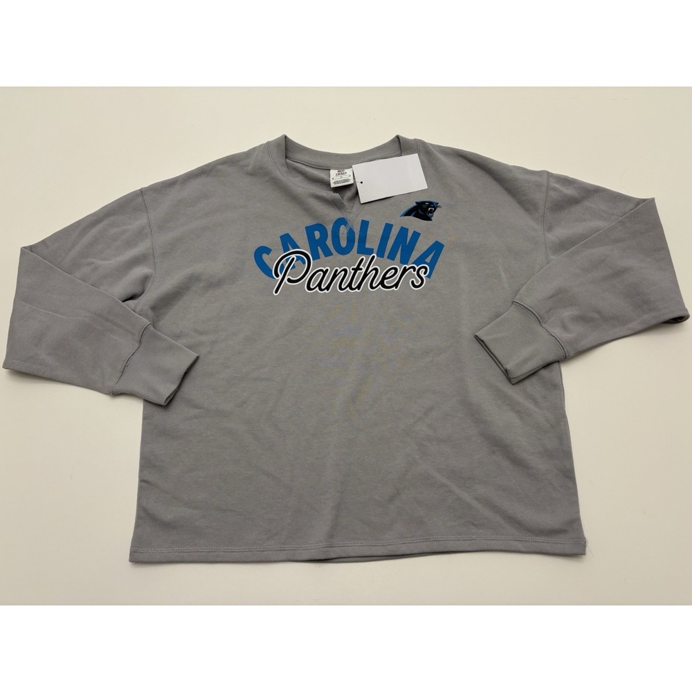 NWT Women's Carolina Panthers NFL Crop Long Sleeve Pullover Shirt Gray SZ Medium